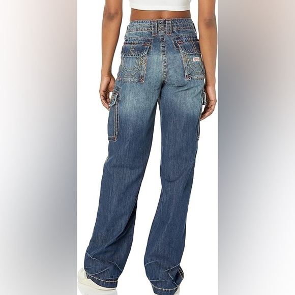 True Religion Women's Cargo Pant Big T Iconic Stiching Size 27 Mosaic Canyon - Picture 2 of 7